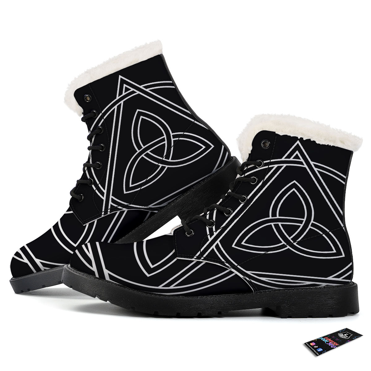 Celtic Knot White And Black Print Winter Boots-grizzshop
