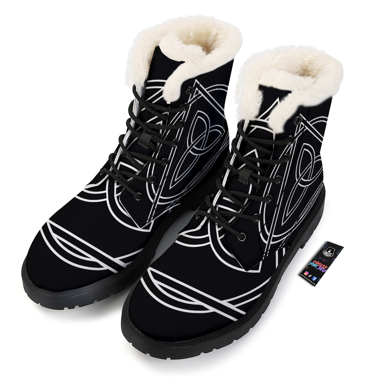 Celtic Knot White And Black Print Winter Boots-grizzshop