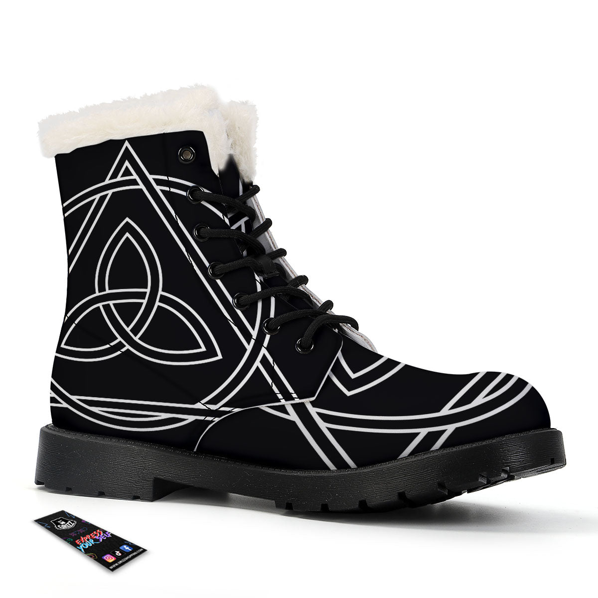 Celtic Knot White And Black Print Winter Boots-grizzshop