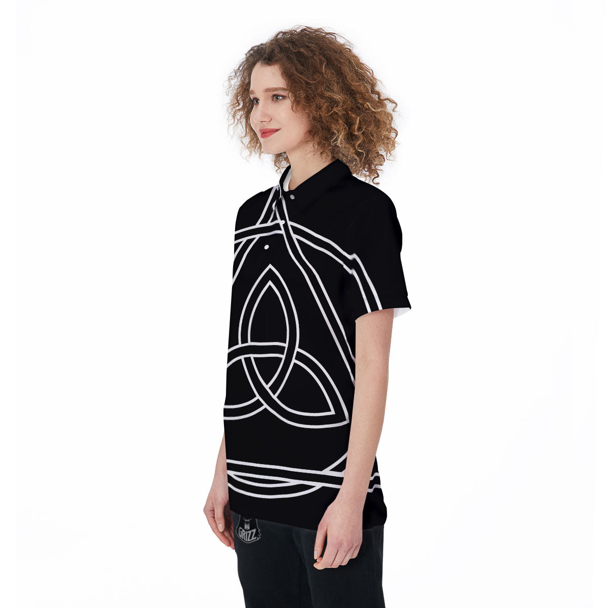 Celtic Knot White And Black Print Women's Golf Shirts-grizzshop