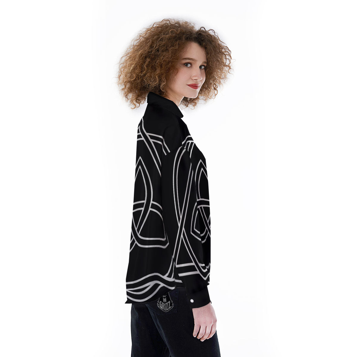 Celtic Knot White And Black Print Women's Long Sleeve Shirts-grizzshop