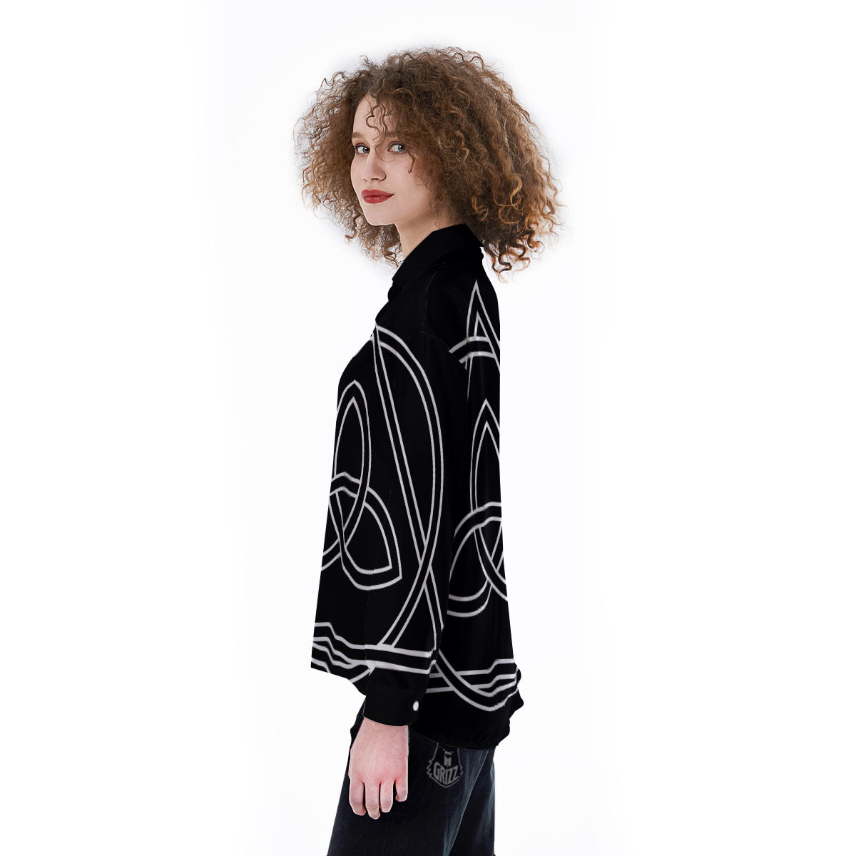 Celtic Knot White And Black Print Women's Long Sleeve Shirts-grizzshop