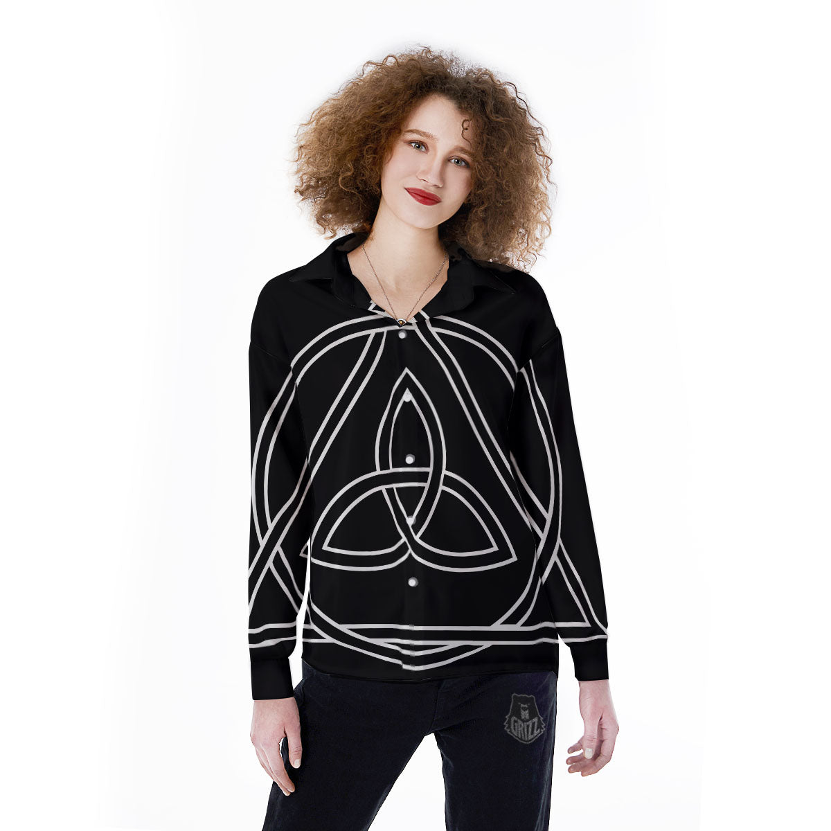 Celtic Knot White And Black Print Women's Long Sleeve Shirts-grizzshop