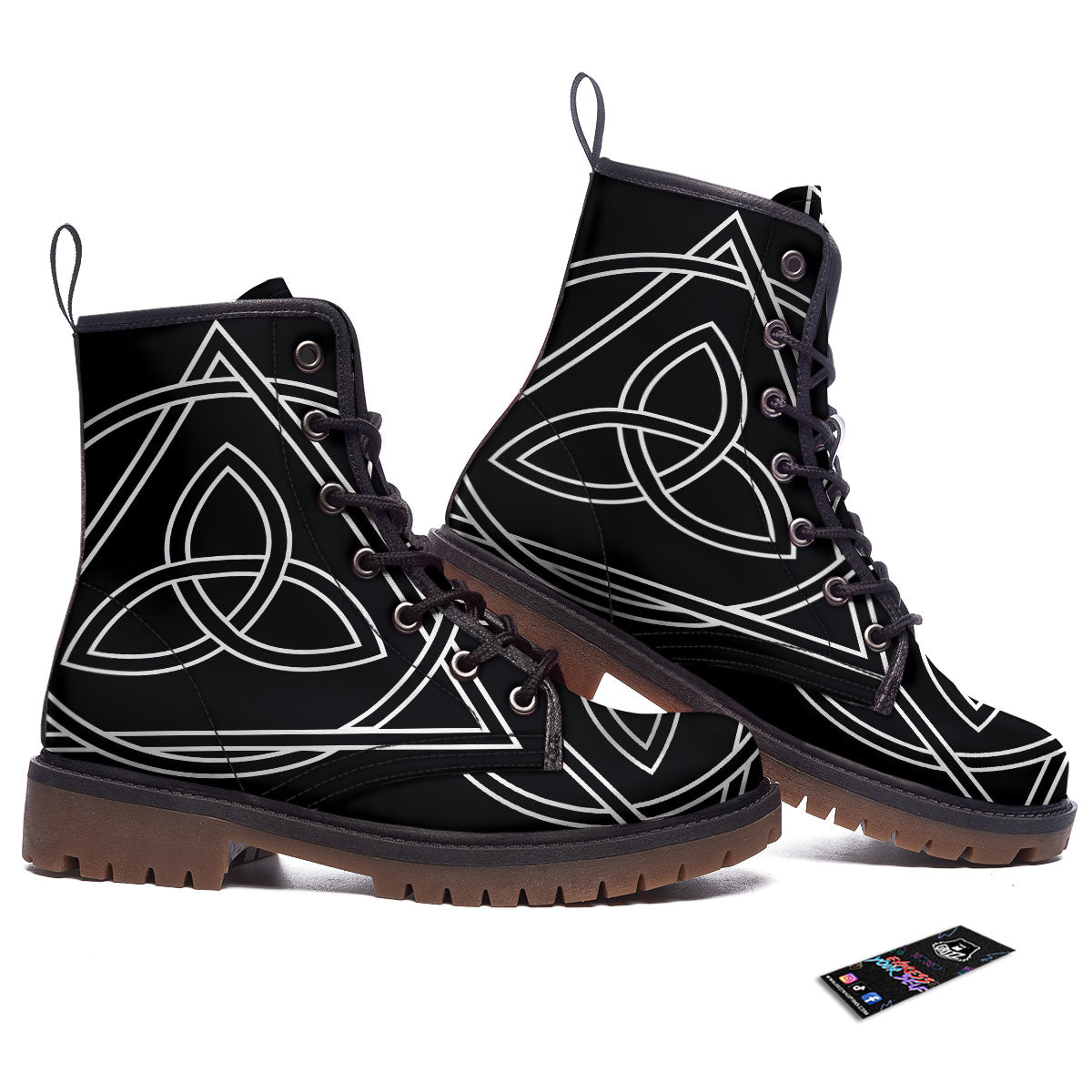Celtic Knot White And Black Print Work Boots-grizzshop