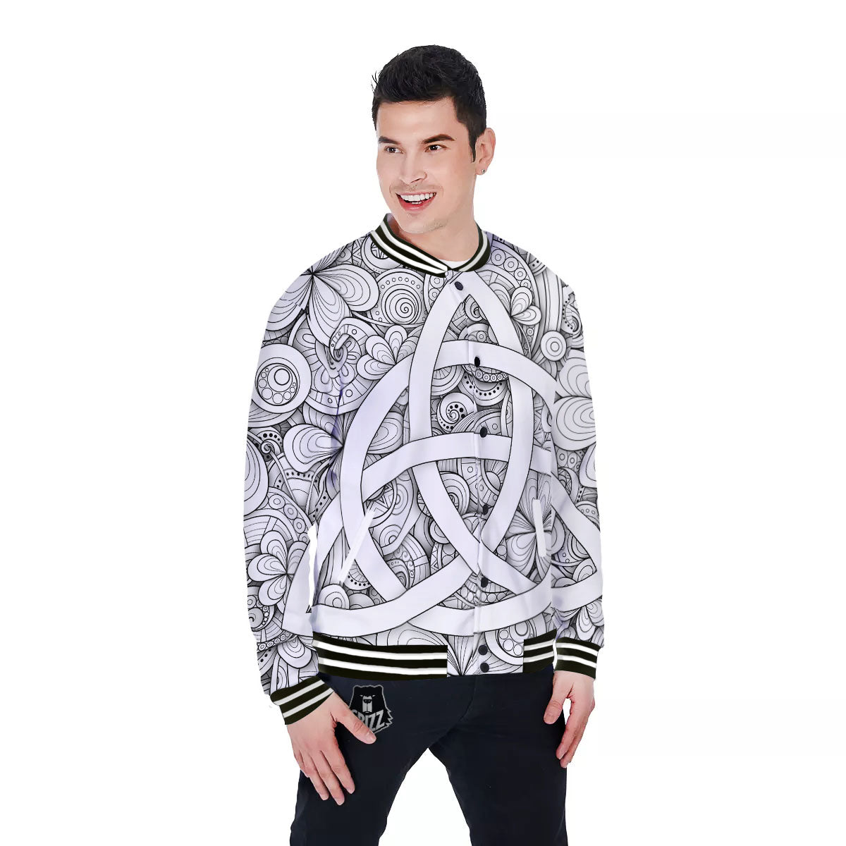 Celtic Trinity Knot White Symbol Print Baseball Jacket-grizzshop