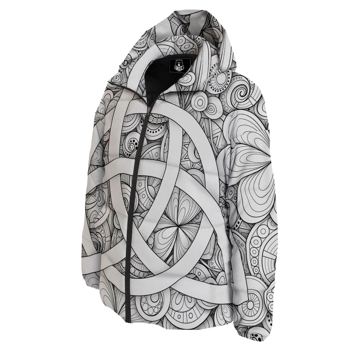 Celtic Trinity Knot White Symbol Print Down Jacket-grizzshop