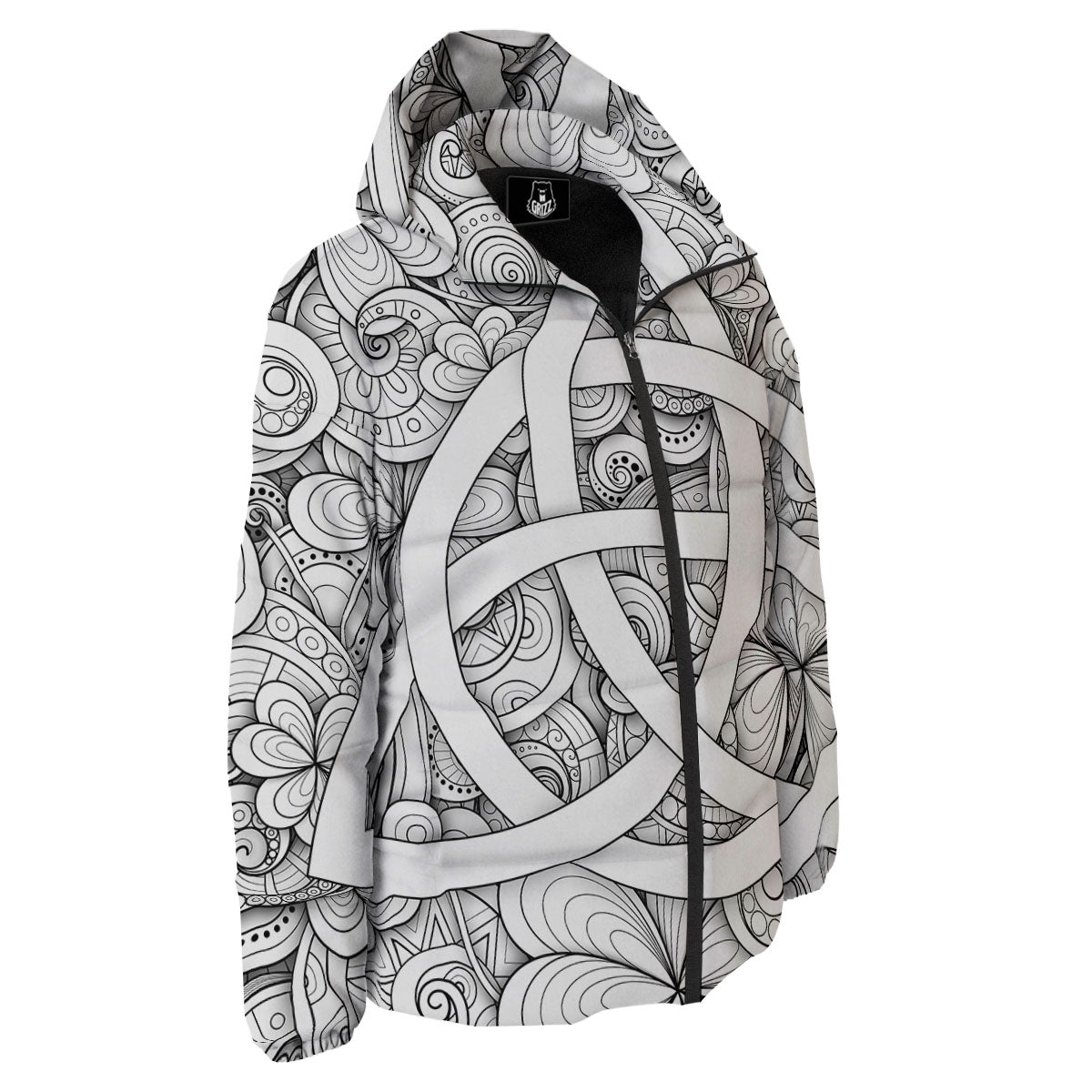 Celtic Trinity Knot White Symbol Print Down Jacket-grizzshop
