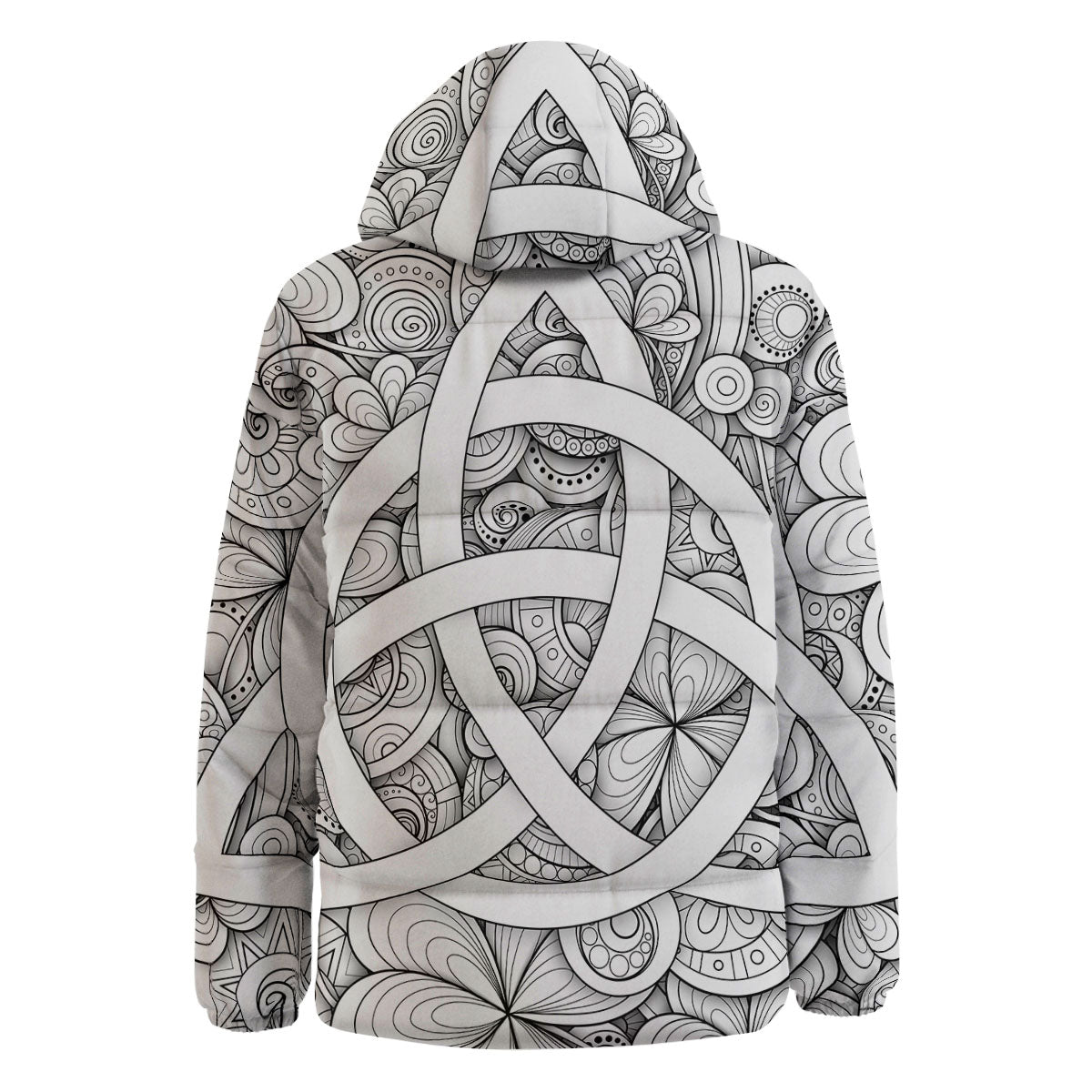 Celtic Trinity Knot White Symbol Print Down Jacket-grizzshop