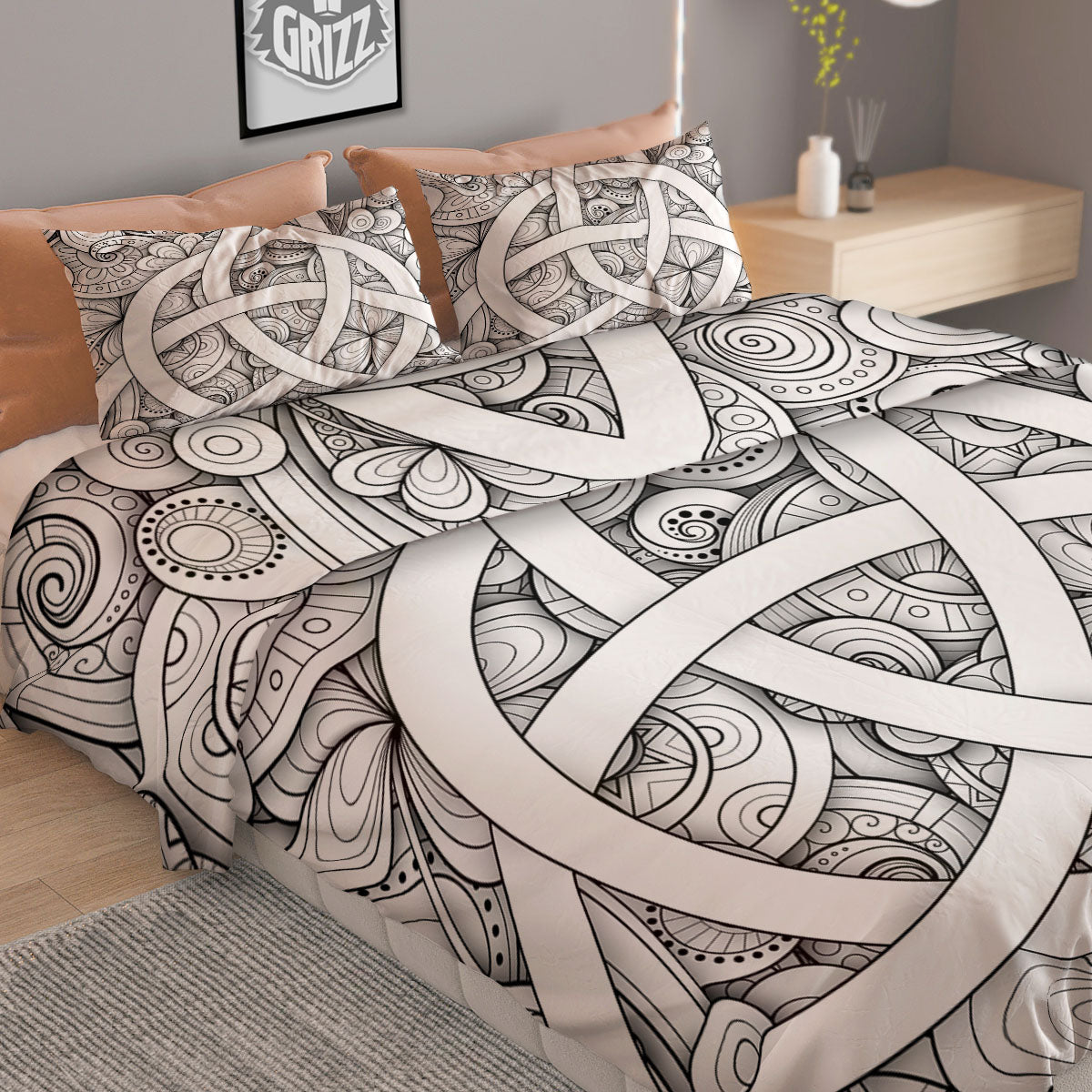 Celtic Trinity Knot White Symbol Print Duvet Cover Bedding Set
