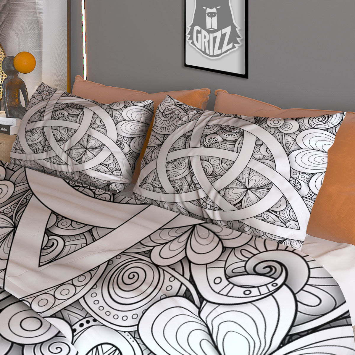 Celtic Trinity Knot White Symbol Print Duvet Cover Bedding Set
