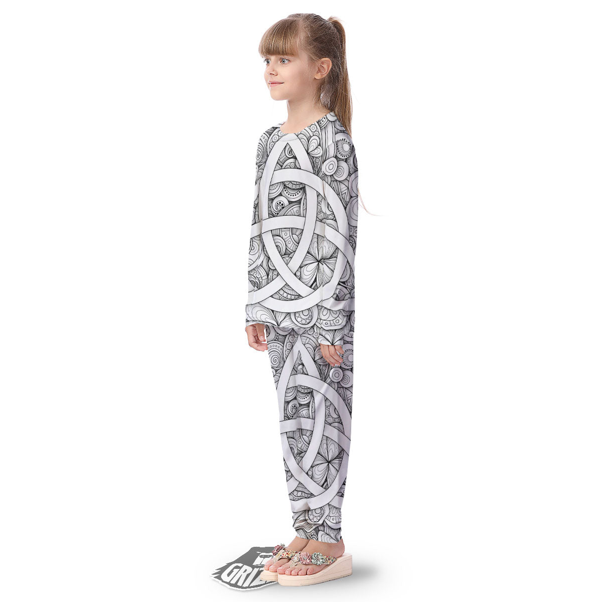 Celtic Trinity Knot White Symbol Print Kid's Pajamas-grizzshop