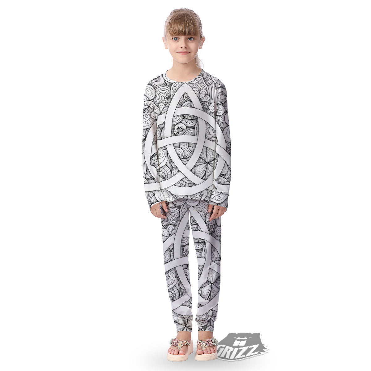 Celtic Trinity Knot White Symbol Print Kid's Pajamas-grizzshop