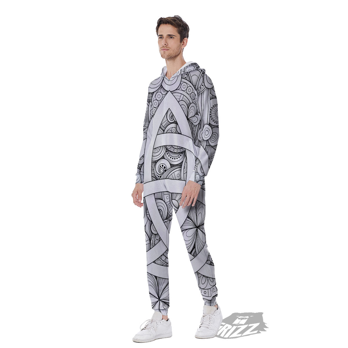 Celtic Trinity Knot White Symbol Print Men's Jumpsuit-grizzshop