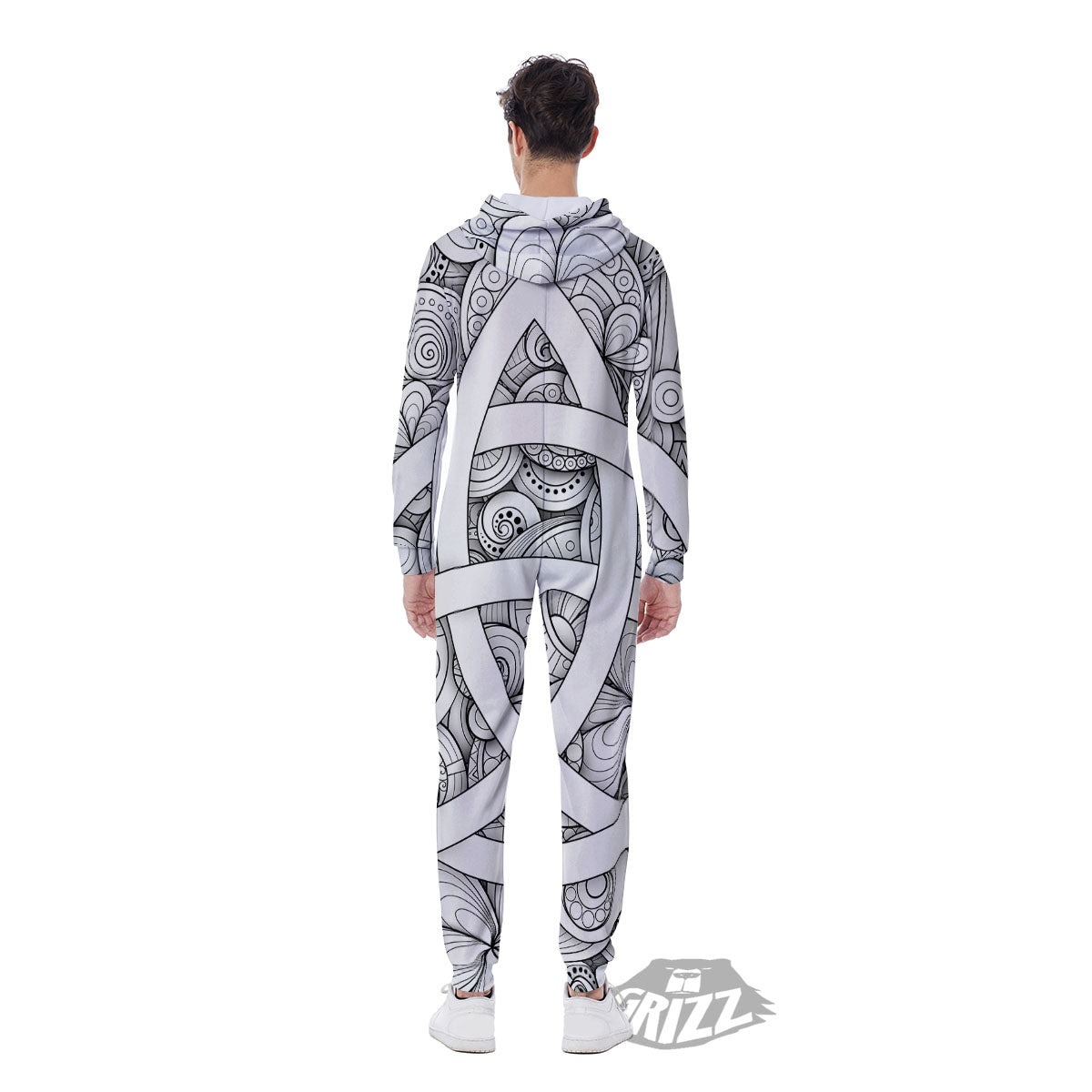 Celtic Trinity Knot White Symbol Print Men's Jumpsuit-grizzshop