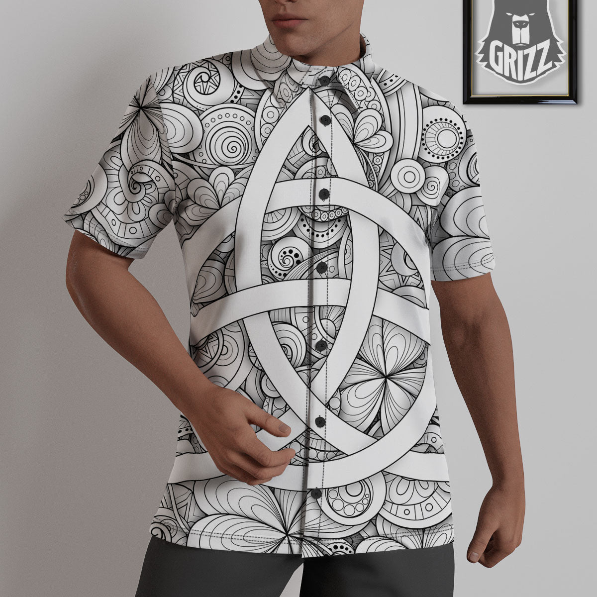 Celtic Trinity Knot White Symbol Print Untucked Shirts-grizzshop