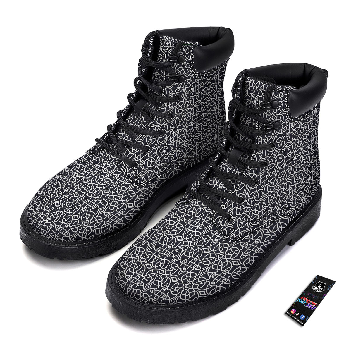Celtic White And Black Print Pattern Boots-grizzshop