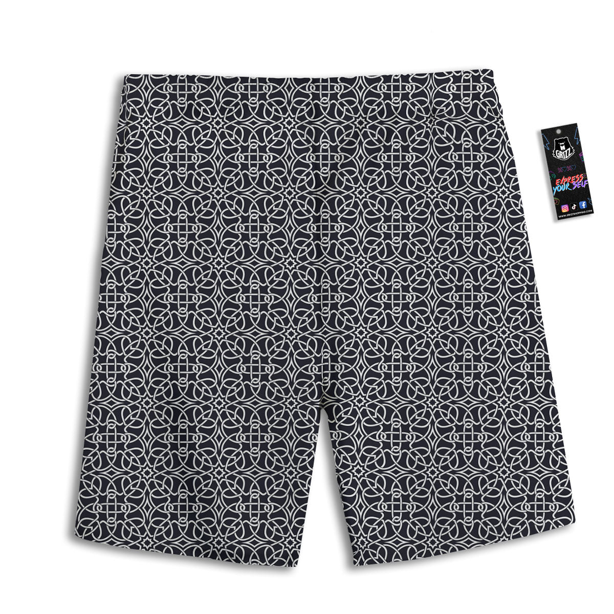 Celtic White And Black Print Pattern Men's Athletic Shorts