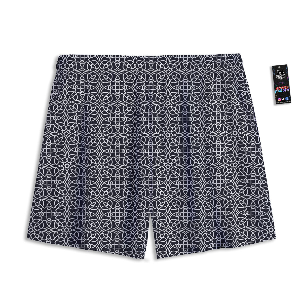 Dot Mandala Green White Print Mesh Shorts