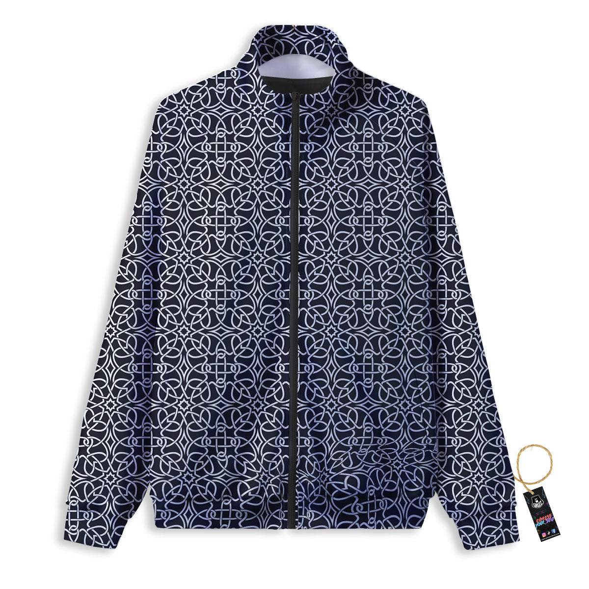 Celtic White And Black Print Pattern Track Jacket-grizzshop