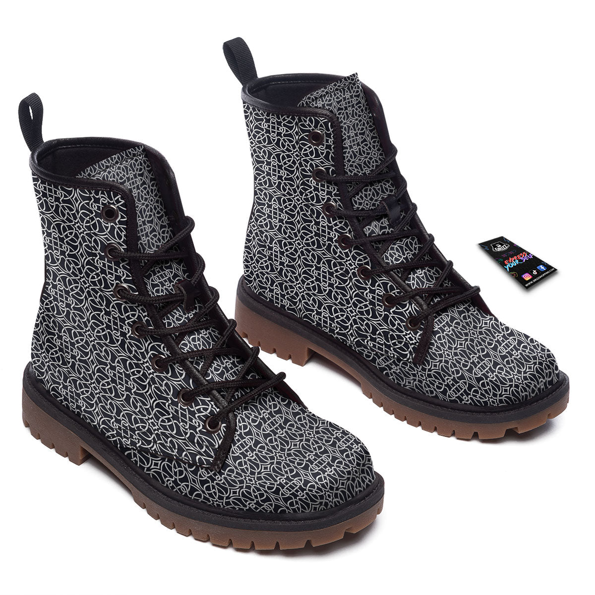 Celtic White And Black Print Pattern Work Boots-grizzshop
