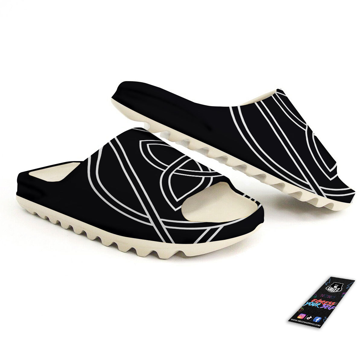 Celtic Knot White And Black Print Sandals-grizzshop