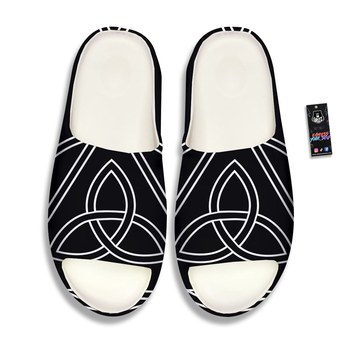 Celtic Knot White And Black Print Sandals-grizzshop