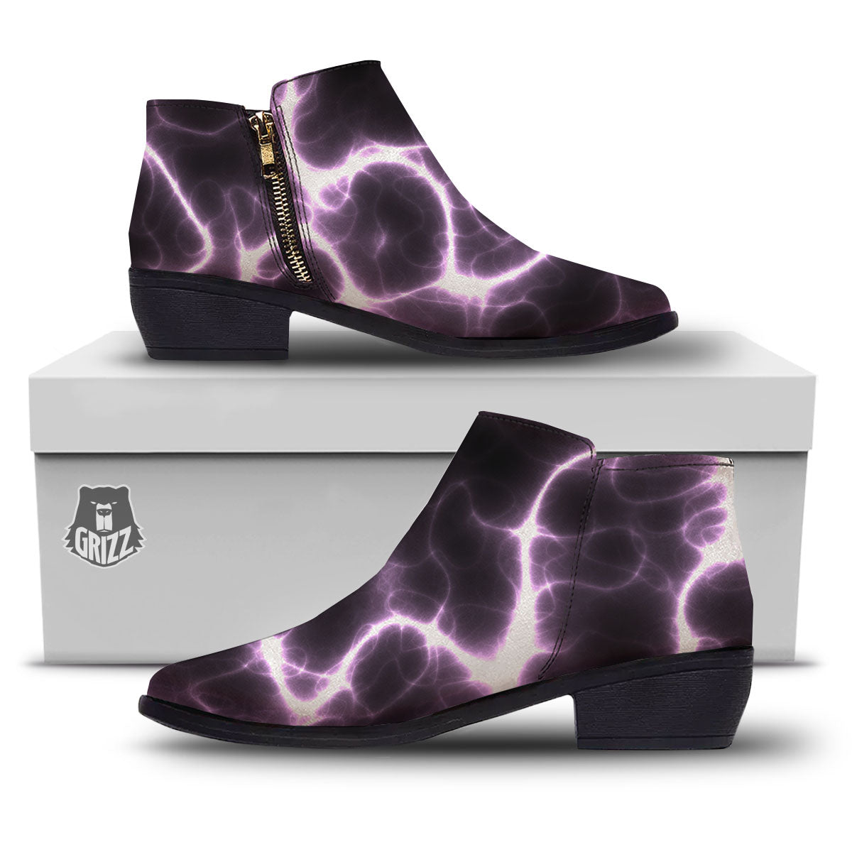 Chain Lightning Print Ankle Boots-grizzshop