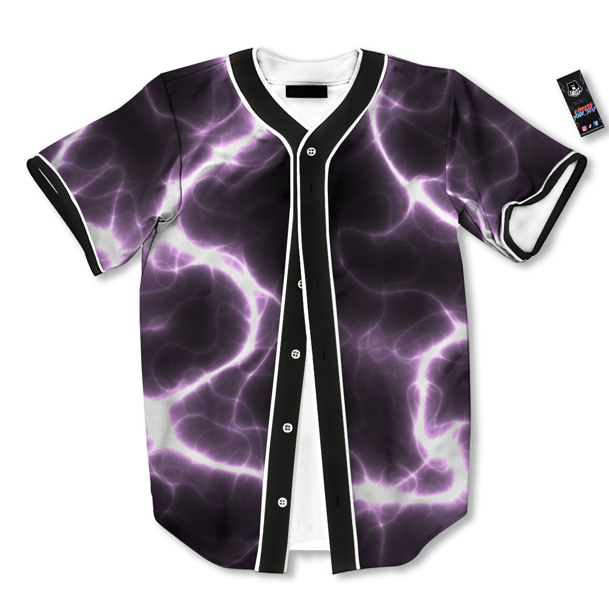 Chain Lightning Print Baseball Jersey-grizzshop