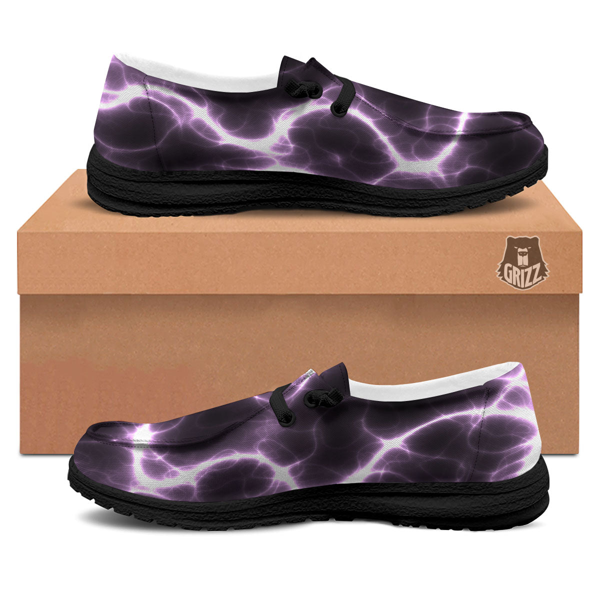 Chain Lightning Print Black Loafers-grizzshop