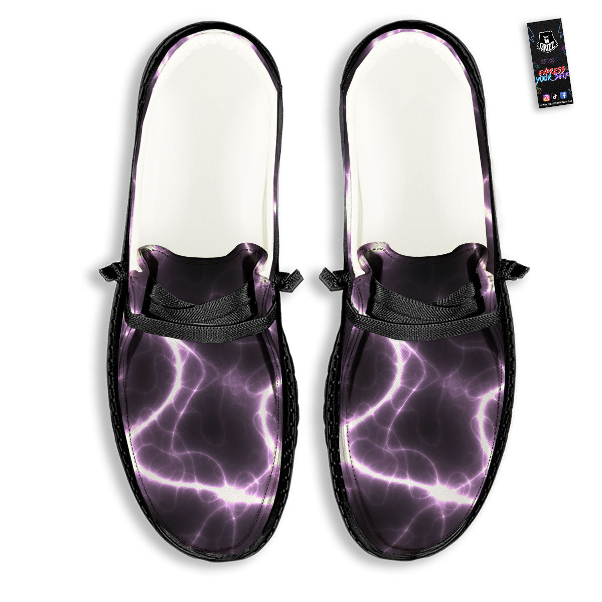 Chain Lightning Print Black Loafers-grizzshop