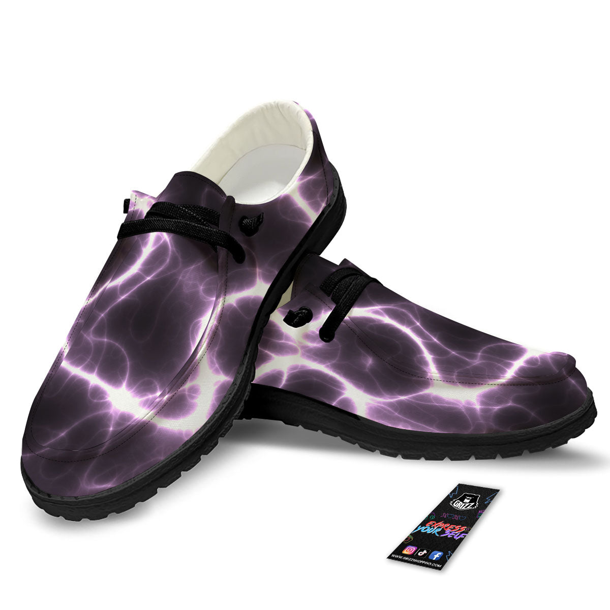 Chain Lightning Print Black Loafers-grizzshop