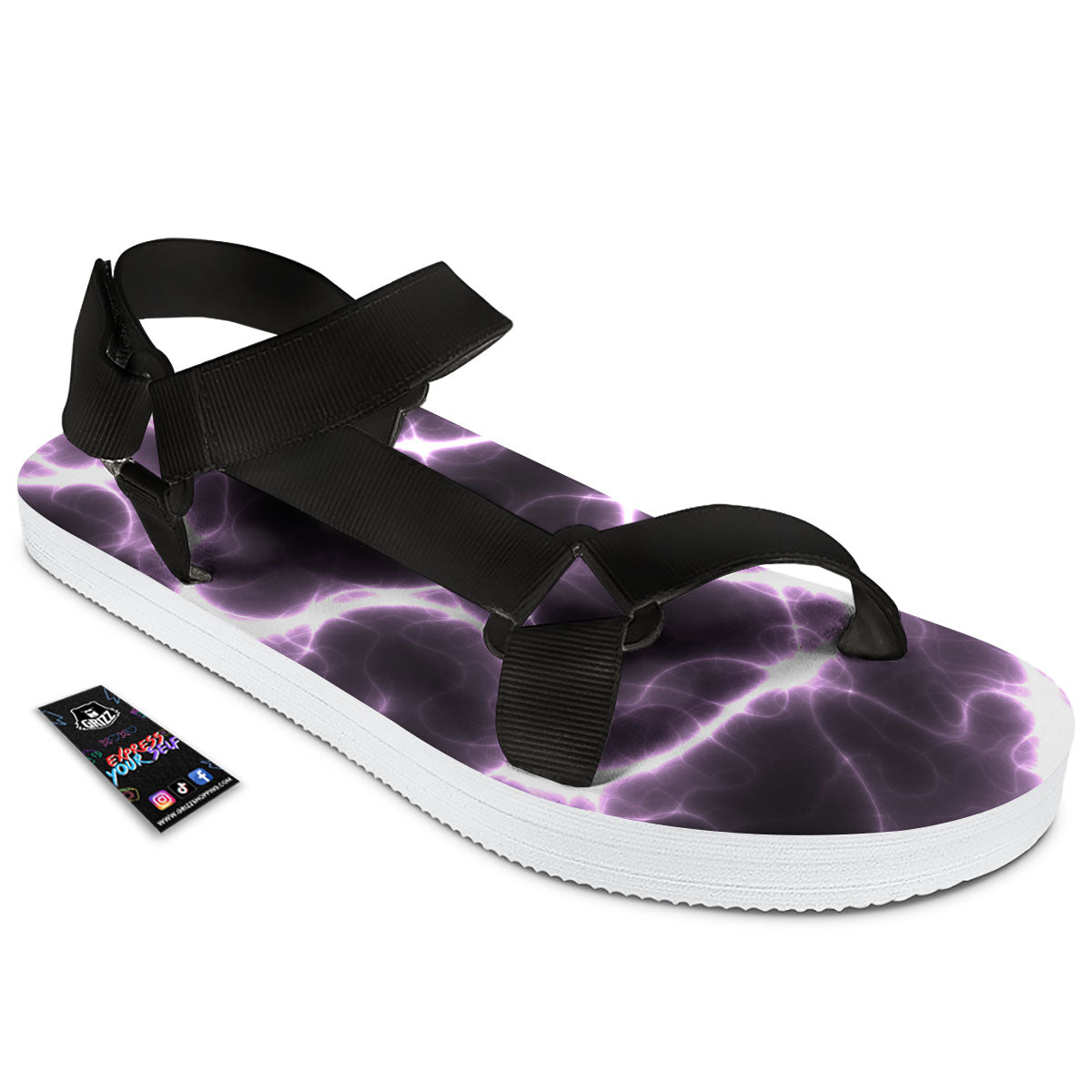Chain Lightning Print Black Open Toe Sandals-grizzshop