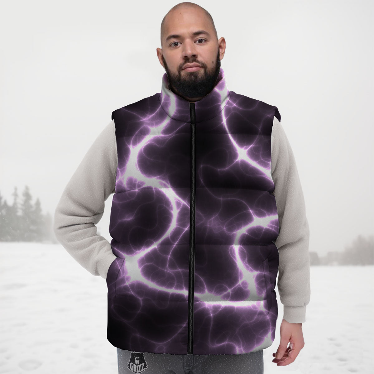Chain Lightning Print Down Vest-grizzshop