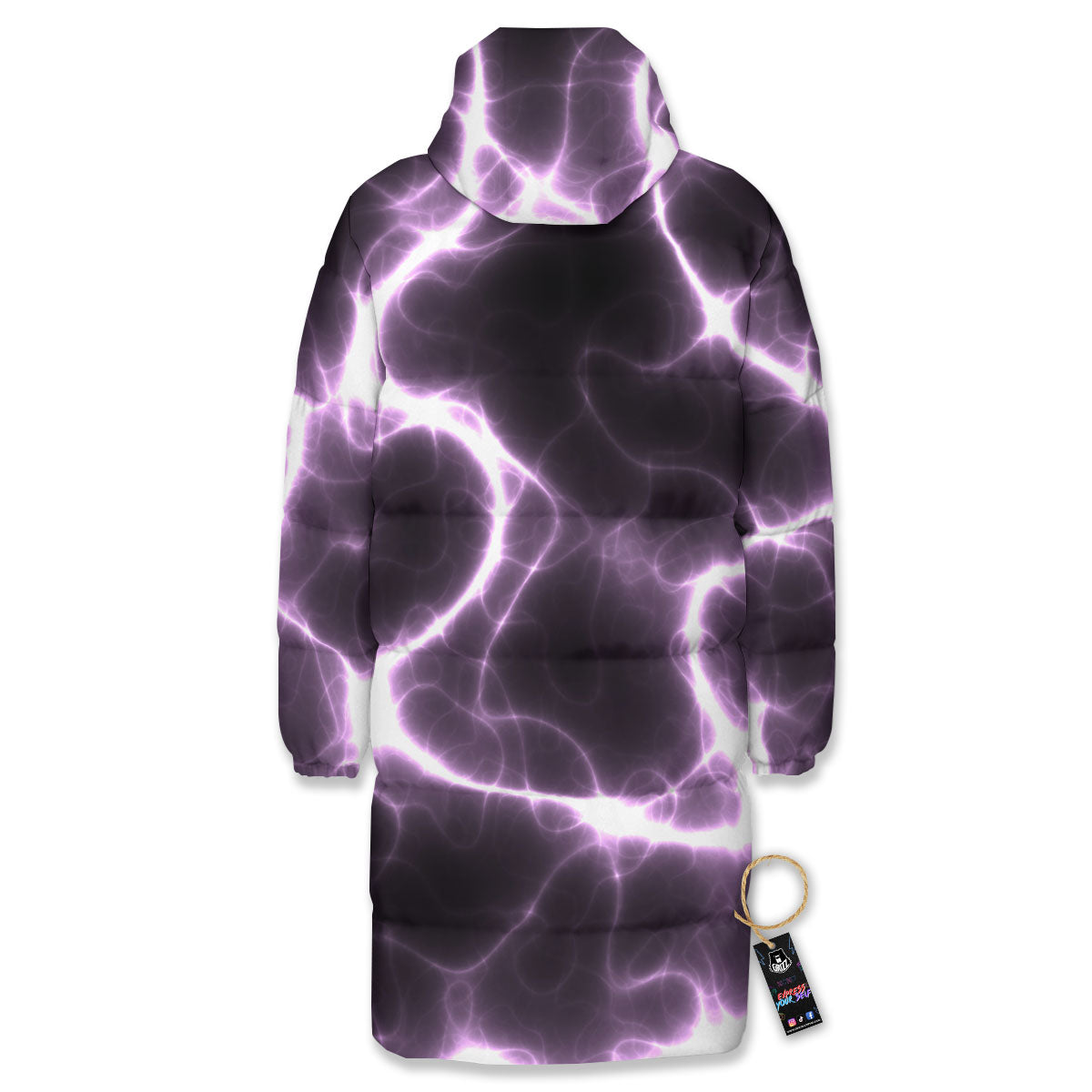 Chain Lightning Print Long Down Jacket-grizzshop