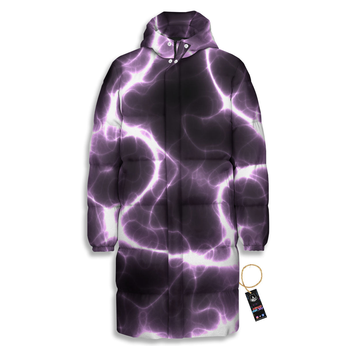 Chain Lightning Print Long Down Jacket-grizzshop