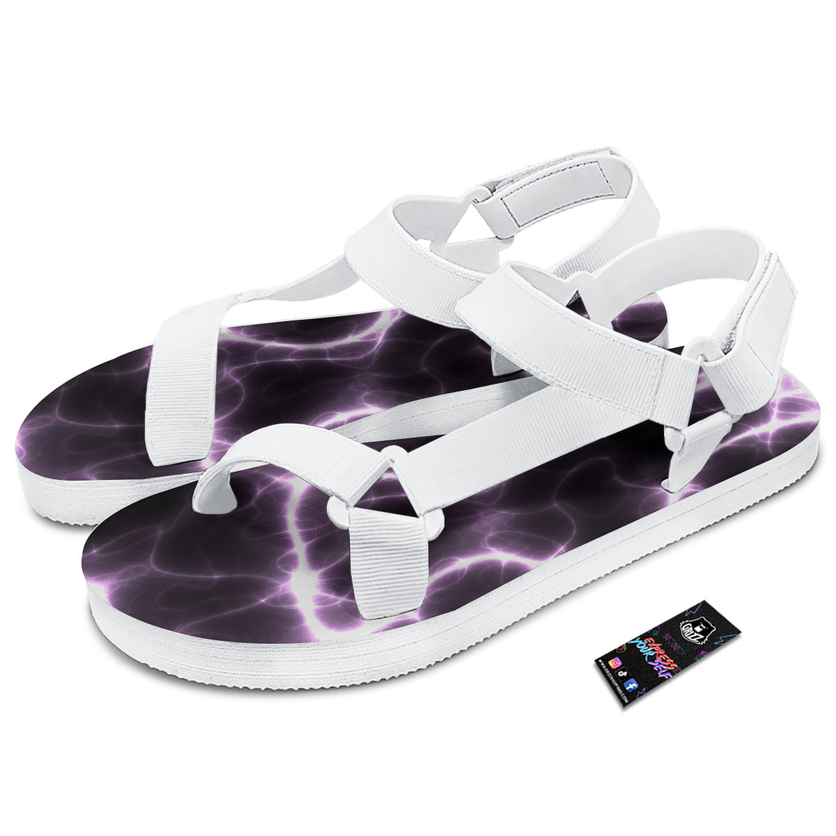 Chain Lightning Print White Open Toe Sandals-grizzshop