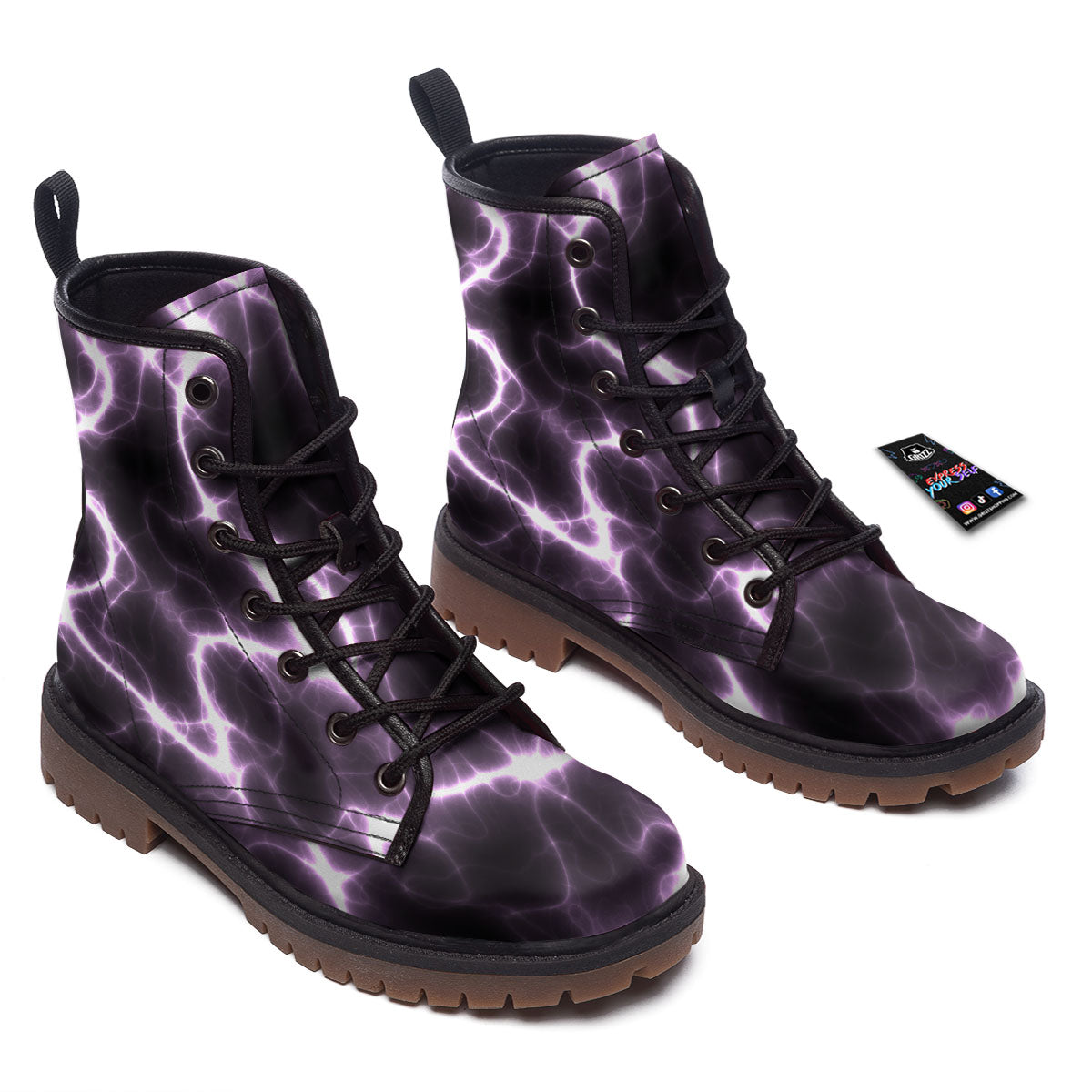 Chain Lightning Print Work Boots-grizzshop