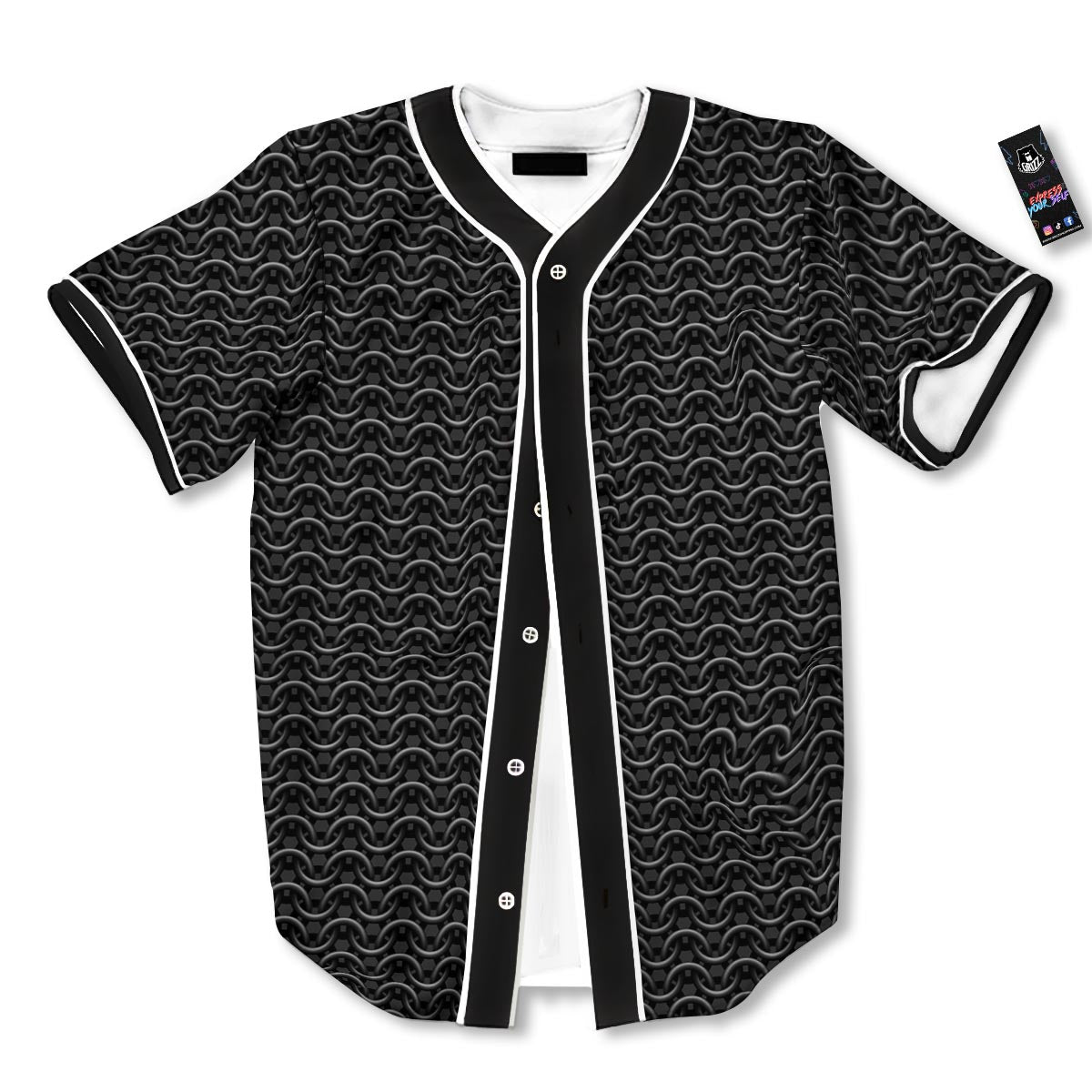 Chainmail Black Print Pattern Baseball Jersey-grizzshop
