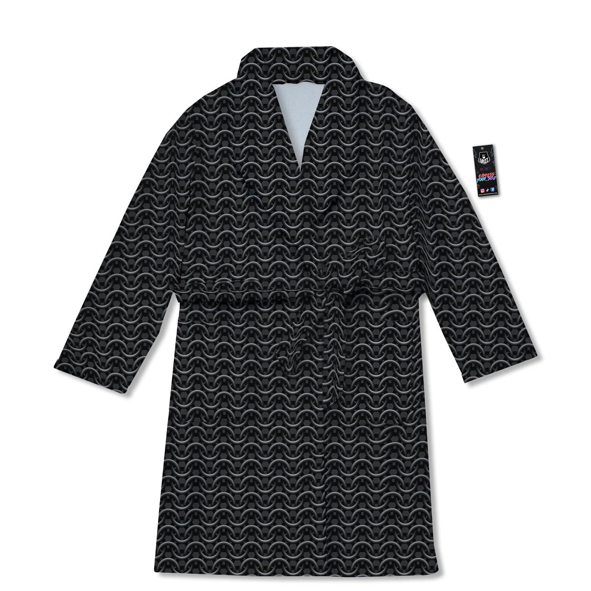 Chainmail Black Print Pattern Bathrobe-grizzshop