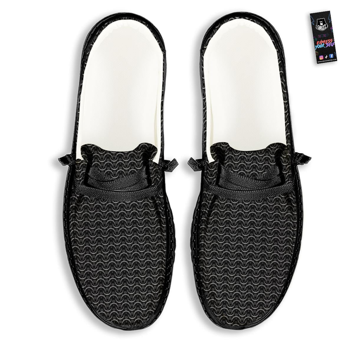 Chainmail Black Print Pattern Black Loafers-grizzshop