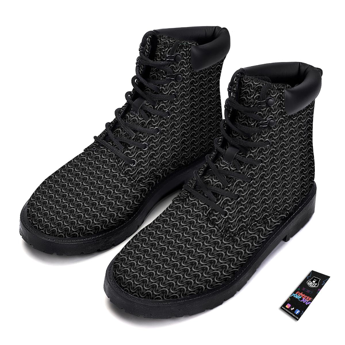 Chainmail Black Print Pattern Boots-grizzshop