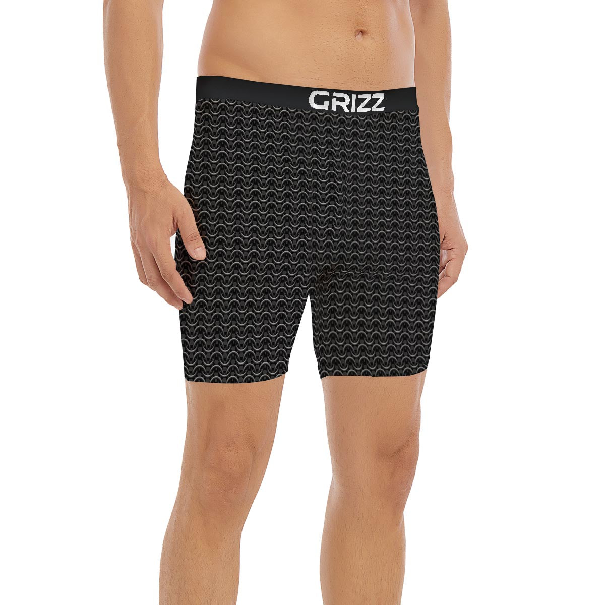 Chainmail Black Print Pattern Boxer Briefs-grizzshop