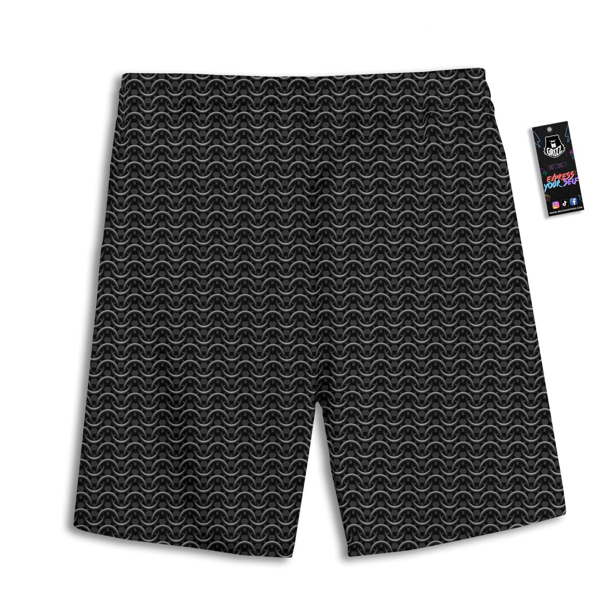 Chainmail Black Print Pattern Men's Athletic Shorts