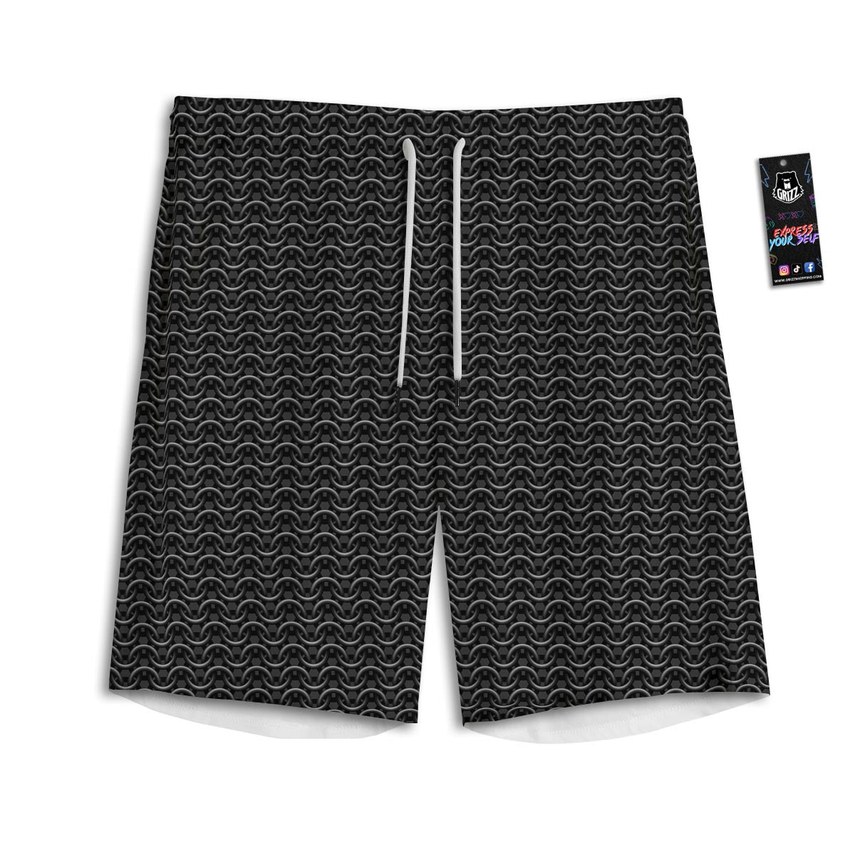 Chainmail Black Print Pattern Men's Athletic Shorts