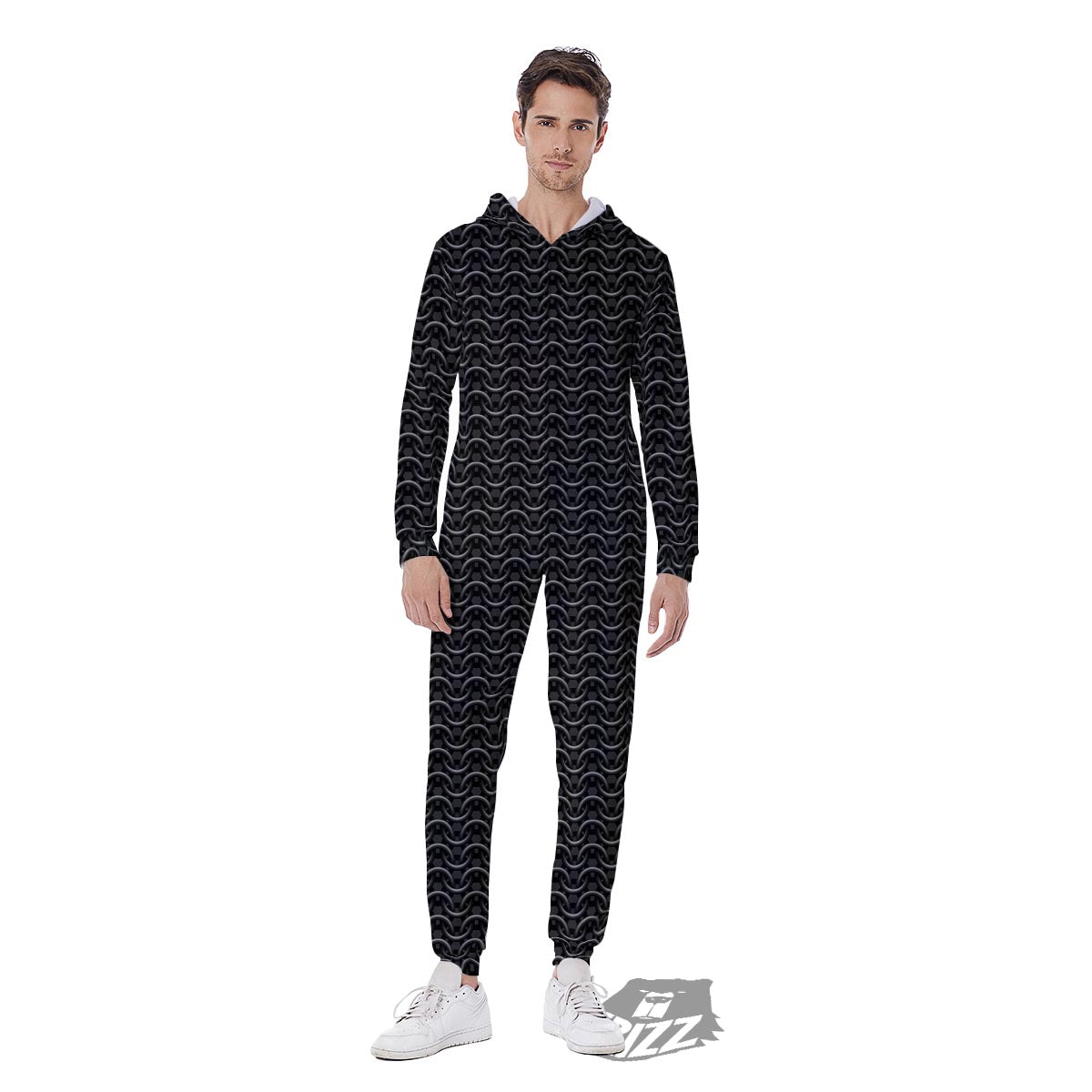Chainmail Black Print Pattern Men's Jumpsuit-grizzshop