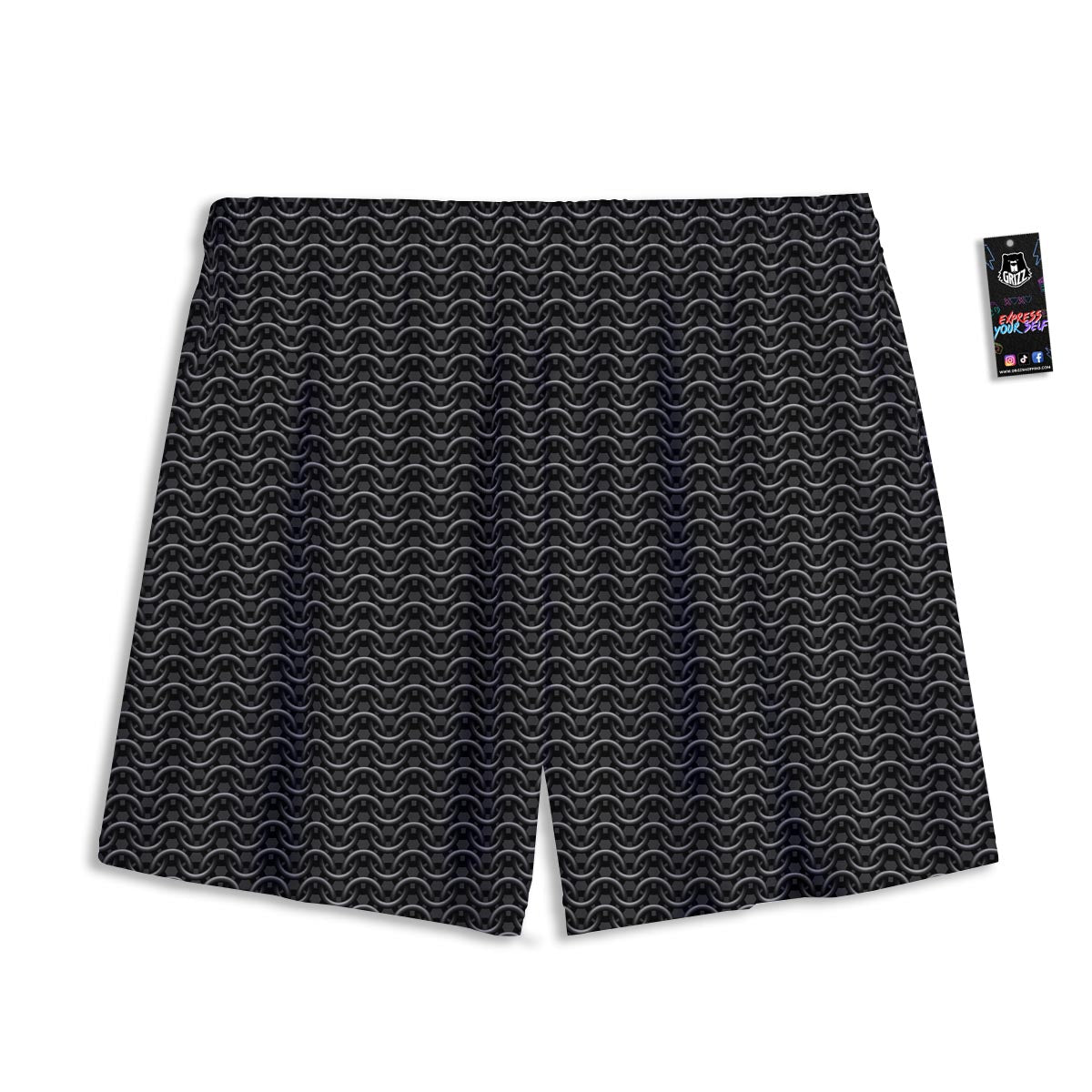 Chainmail Black Print Pattern Mesh Shorts