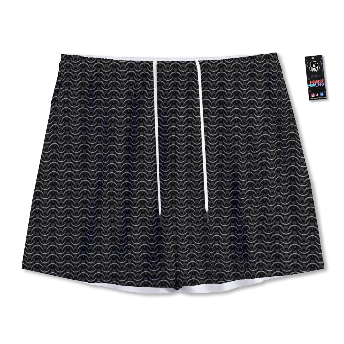 Chainmail Black Print Pattern Mesh Shorts