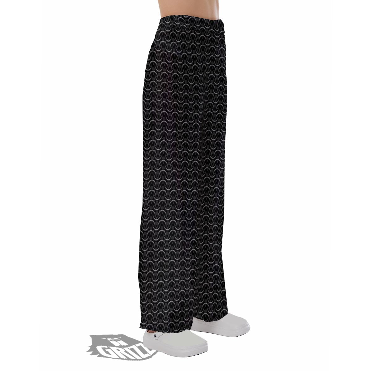 Chainmail Black Print Pattern Pajama Pants-grizzshop