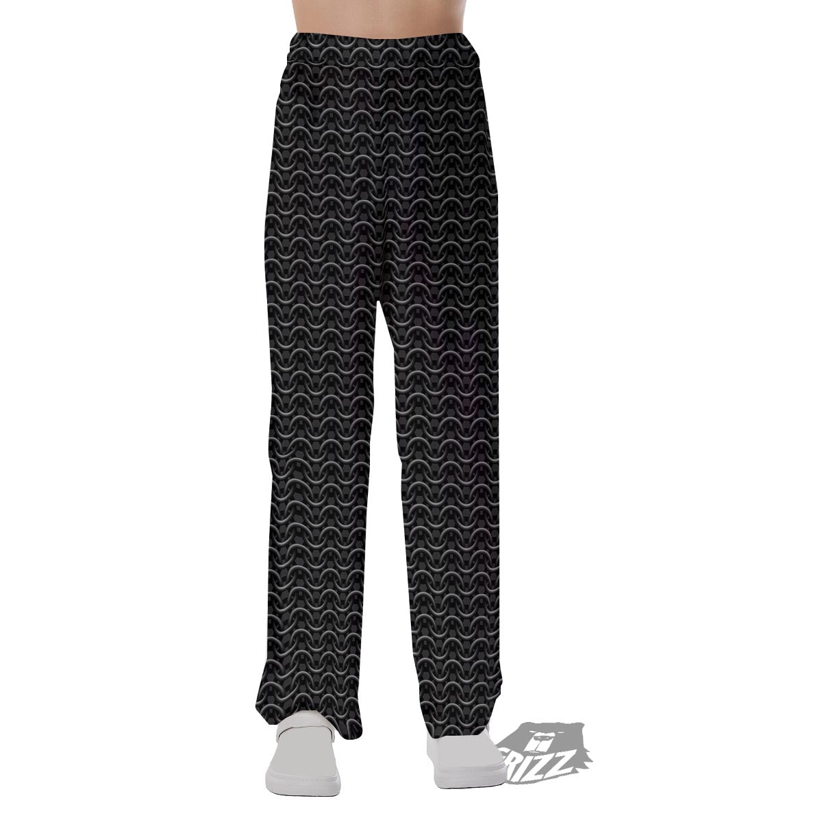 Chainmail Black Print Pattern Pajama Pants-grizzshop