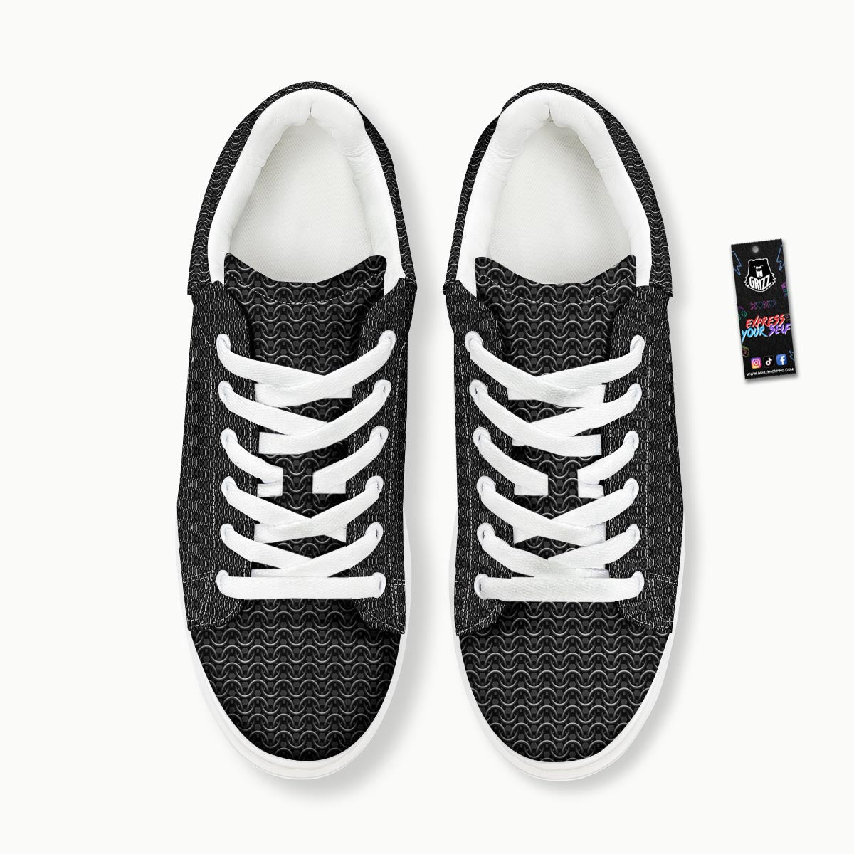 Chainmail Black Print Pattern Platform Shoes-grizzshop